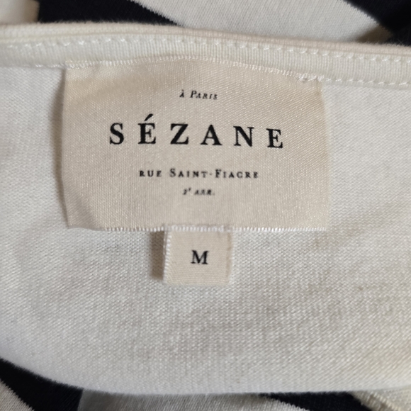 Sezane Navy and White Striped Long Sleeve Tee - Picture 4 of 9